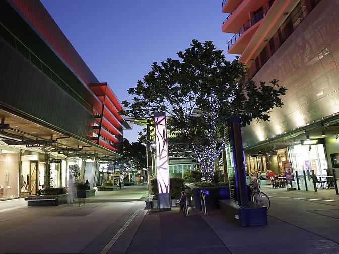 Portside Wharf at sunset on the Brisbane River in Hamilton